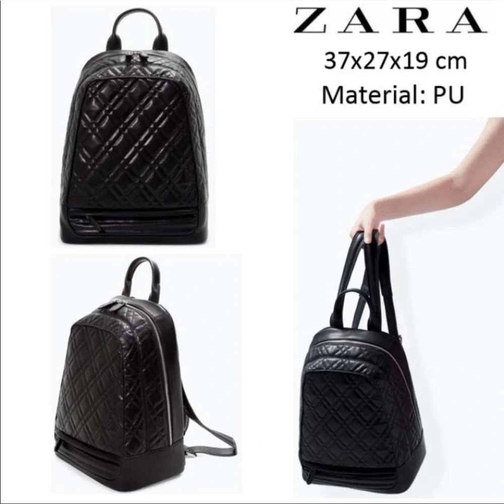 Zara Faux Leather Black Quilted Backpack